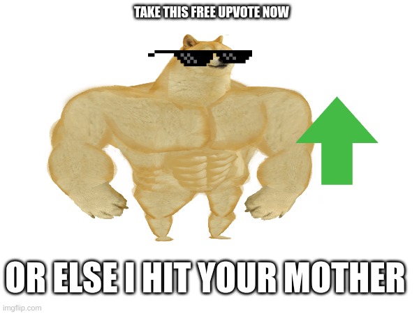 Noice | TAKE THIS FREE UPVOTE NOW; OR ELSE I HIT YOUR MOTHER | image tagged in funny,doge | made w/ Imgflip meme maker