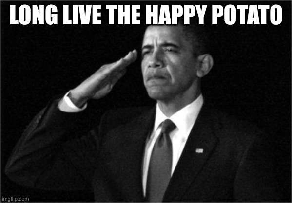 obama-salute | LONG LIVE THE HAPPY POTATO | image tagged in obama-salute | made w/ Imgflip meme maker