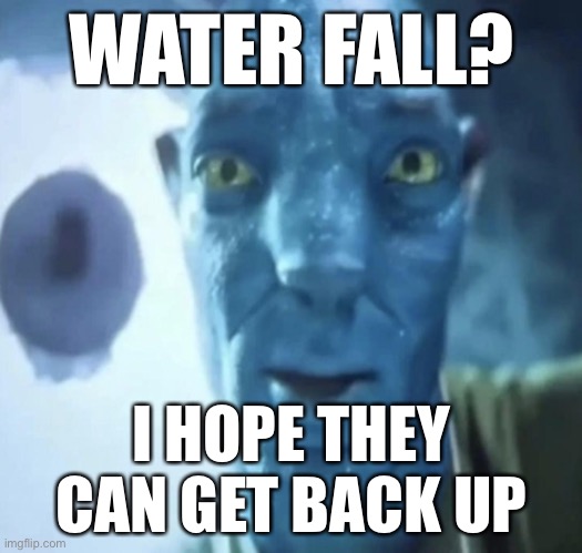 Staring Avatar 2 dude | WATER FALL? I HOPE THEY CAN GET BACK UP | image tagged in avatar 2 | made w/ Imgflip meme maker