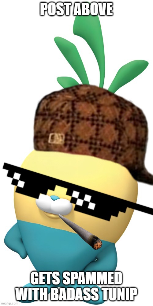 POST ABOVE; GETS SPAMMED WITH BADASS TUNIP | image tagged in badass tunip | made w/ Imgflip meme maker