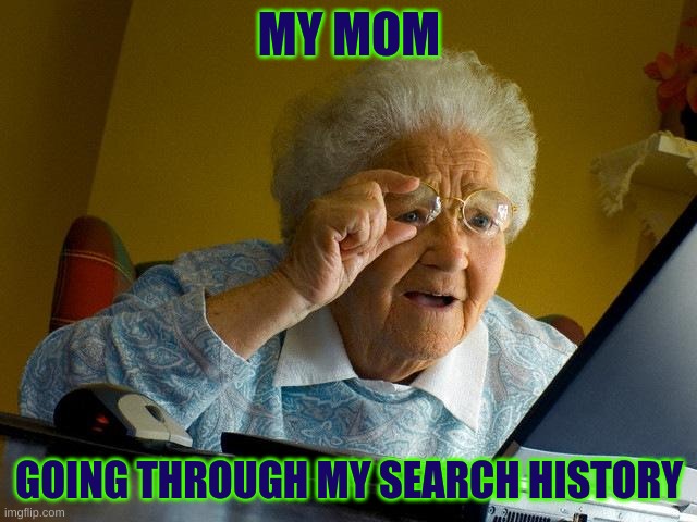Crap | MY MOM; GOING THROUGH MY SEARCH HISTORY | image tagged in memes,grandma finds the internet | made w/ Imgflip meme maker