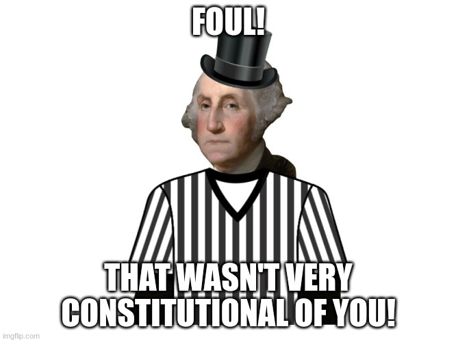 George Washington Referee | FOUL! THAT WASN'T VERY CONSTITUTIONAL OF YOU! | image tagged in george washington referee,george washington,america | made w/ Imgflip meme maker