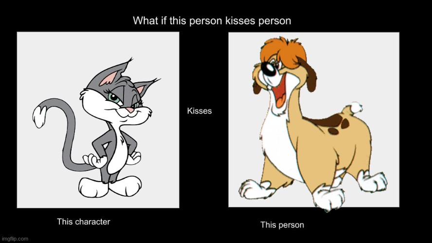 if rita kissed runt | image tagged in what if this person kisses character,warner bros,shipping,dogs,cats | made w/ Imgflip meme maker