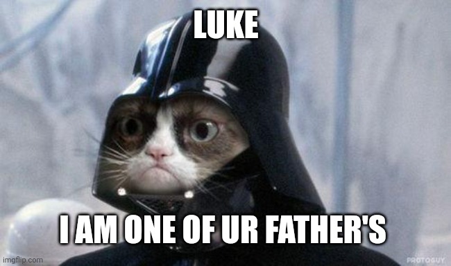 Grumpy Cat Star Wars | LUKE; I AM ONE OF UR FATHER'S | image tagged in memes,grumpy cat star wars,grumpy cat | made w/ Imgflip meme maker