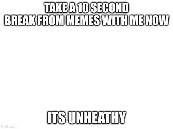 Break | TAKE A 10 SECOND BREAK FROM MEMES WITH ME NOW; ITS UNHEATHY | image tagged in break,chill,have fun | made w/ Imgflip meme maker