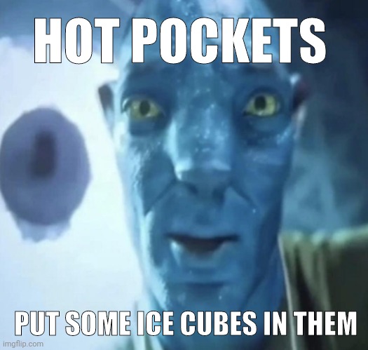 Staring Avatar 2 dude | HOT POCKETS; PUT SOME ICE CUBES IN THEM | image tagged in staring avatar 2 dude | made w/ Imgflip meme maker