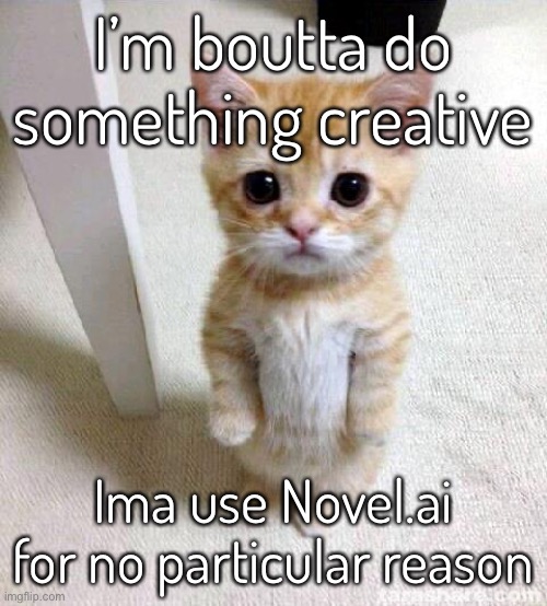 brb chat | I’m boutta do something creative; Ima use Novel.ai for no particular reason | image tagged in memes,cute cat | made w/ Imgflip meme maker