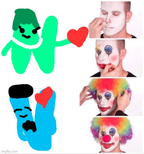 Charlie and the Alphabet Letter N & Letter V | image tagged in memes,clown applying makeup,n,v,charlie and the alphabet | made w/ Imgflip meme maker