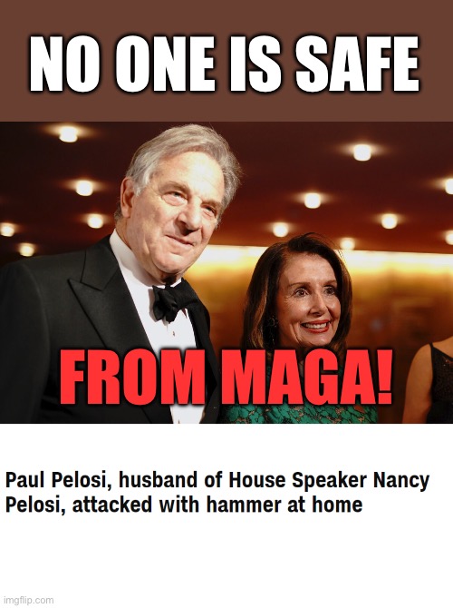 NO ONE IS SAFE; FROM MAGA! | image tagged in paul nancy pelosi,pelosi attacked | made w/ Imgflip meme maker