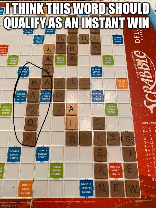 Scrabble Win? | I THINK THIS WORD SHOULD QUALIFY AS AN INSTANT WIN | image tagged in meme,scrabble,winner,funny | made w/ Imgflip meme maker