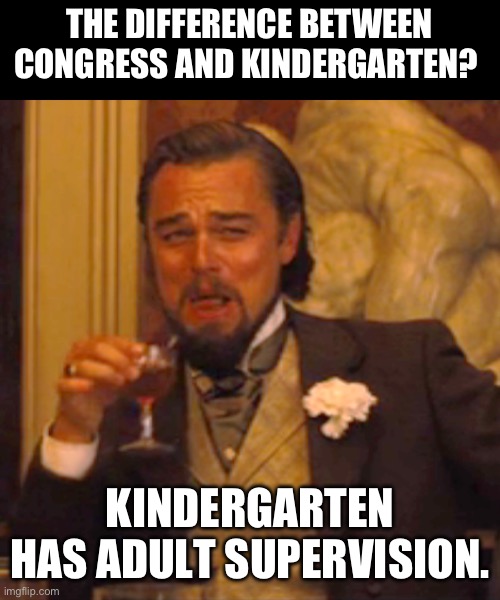 Difference | THE DIFFERENCE BETWEEN CONGRESS AND KINDERGARTEN? KINDERGARTEN HAS ADULT SUPERVISION. | image tagged in memes,laughing leo | made w/ Imgflip meme maker