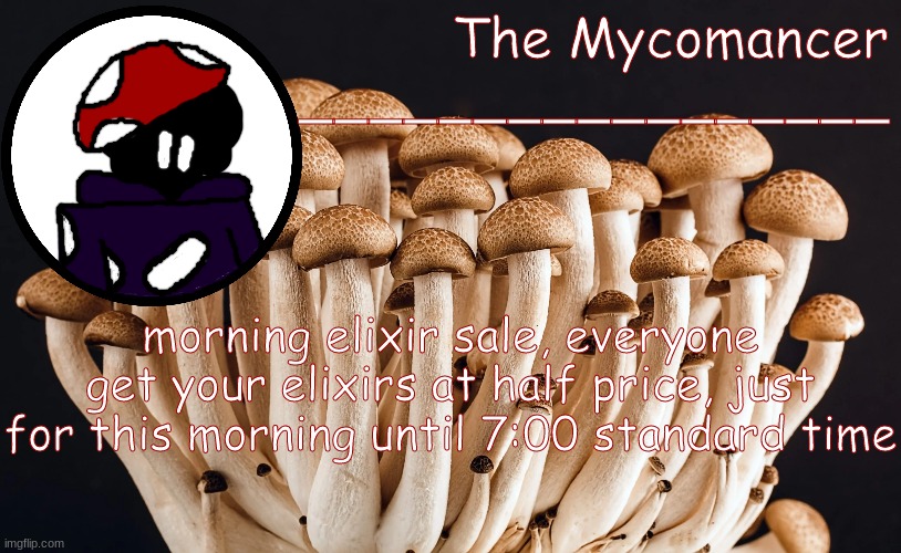 jn | morning elixir sale, everyone
get your elixirs at half price, just for this morning until 7:00 standard time | made w/ Imgflip meme maker