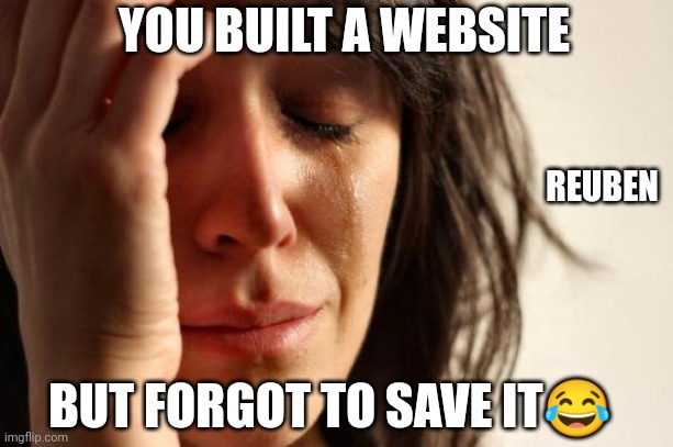 Girl | YOU BUILT A WEBSITE; REUBEN; BUT FORGOT TO SAVE IT😂 | image tagged in memes,first world problems | made w/ Imgflip meme maker