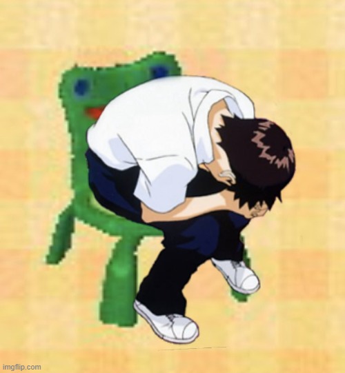 shinji froggy chair | image tagged in shinji froggy chair | made w/ Imgflip meme maker