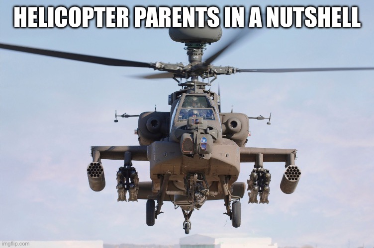 apache helicopter gender | HELICOPTER PARENTS IN A NUTSHELL | image tagged in apache helicopter gender | made w/ Imgflip meme maker