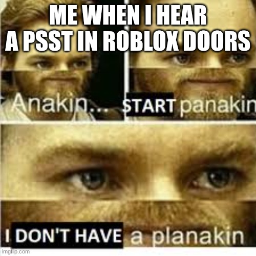 Doors be like. | ME WHEN I HEAR A PSST IN ROBLOX DOORS | image tagged in anikan start panikan i dont have a planikan | made w/ Imgflip meme maker