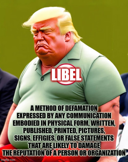 LIBEL | LIBEL; A METHOD OF DEFAMATION EXPRESSED BY ANY COMMUNICATION EMBODIED IN PHYSICAL FORM, WRITTEN, PUBLISHED, PRINTED, PICTURES, SIGNS, EFFIGIES, OR FALSE STATEMENTS THAT ARE LIKELY TO DAMAGE THE REPUTATION OF A PERSON OR ORGANIZATION | image tagged in libel,defamation,false,lies,slander,damage | made w/ Imgflip meme maker