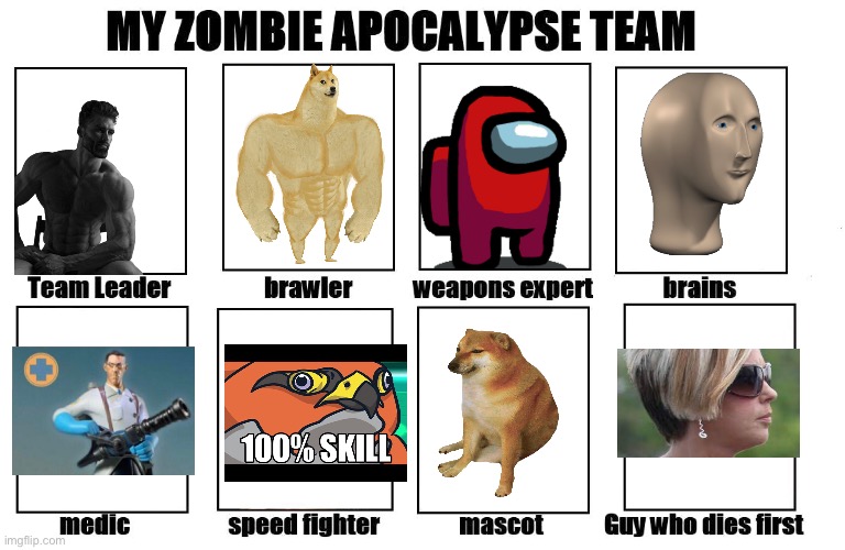Rate my meme team | image tagged in my zombie apocalypse team | made w/ Imgflip meme maker