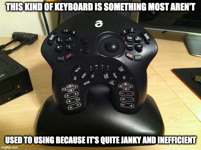 Gamer Keyboard | THIS KIND OF KEYBOARD IS SOMETHING MOST AREN'T; USED TO USING BECAUSE IT'S QUITE JANKY AND INEFFICIENT | image tagged in keyboard,memes,computer | made w/ Imgflip meme maker