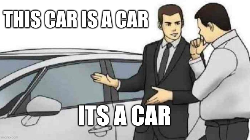 Car Salesman Slaps Roof Of Car | THIS CAR IS A CAR; ITS A CAR | image tagged in memes,car salesman slaps roof of car | made w/ Imgflip meme maker