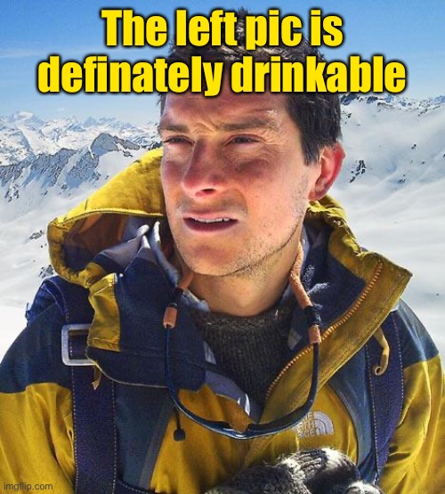 Bear Grylls Meme | The left pic is definately drinkable | image tagged in memes,bear grylls | made w/ Imgflip meme maker