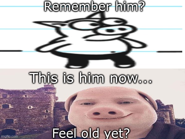 feel old yet? | Remember him? This is him now... Feel old yet? | image tagged in feel old yet,pork,pig,diary of a wimpy kid,funny,haha | made w/ Imgflip meme maker