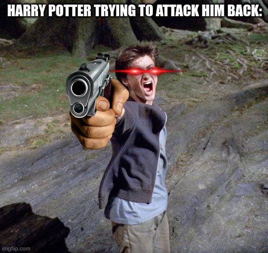 Harry potter | HARRY POTTER TRYING TO ATTACK HIM BACK: | image tagged in harry potter | made w/ Imgflip meme maker