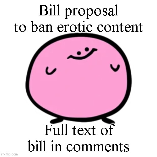 CONGRESSMEMBERS please vote in comments | Bill proposal to ban erotic content; Full text of bill in comments | image tagged in kirbo | made w/ Imgflip meme maker