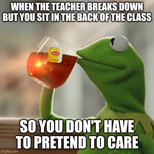 But That's None Of My Business | WHEN THE TEACHER BREAKS DOWN BUT YOU SIT IN THE BACK OF THE CLASS; SO YOU DON'T HAVE TO PRETEND TO CARE | image tagged in memes,but that's none of my business,kermit the frog | made w/ Imgflip meme maker