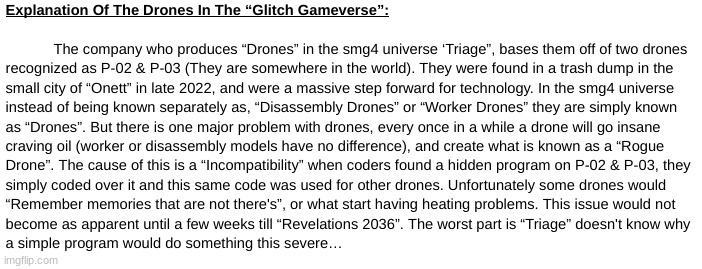 Glitch Gameverse Lore (S.T.N takes place in late 2035) | image tagged in murder drones,smg4,glitch gameverse | made w/ Imgflip meme maker