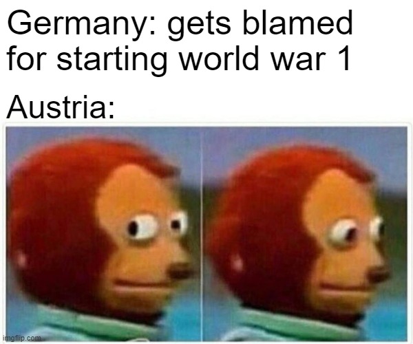 Germany did not but Serbia technically started the war | Germany: gets blamed for starting world war 1; Austria: | image tagged in memes,history,true story,austria,germany,world war 1 | made w/ Imgflip meme maker