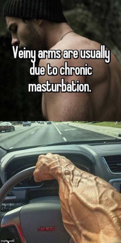 Veiny arms are usually due to chronic masturbation | image tagged in veiny arms are usually due to chronic masturbation | made w/ Imgflip meme maker