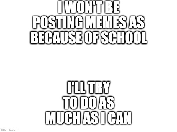 Sorry to do this just after 10k | I WON'T BE POSTING MEMES AS BECAUSE OF SCHOOL; I'LL TRY TO DO AS MUCH AS I CAN | image tagged in memes,school,apology,blank white template | made w/ Imgflip meme maker