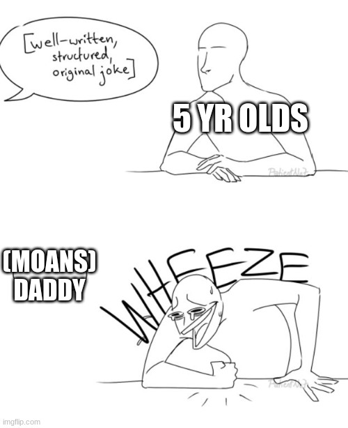Bro fr | 5 YR OLDS; (MOANS)
DADDY | image tagged in wheeze | made w/ Imgflip meme maker