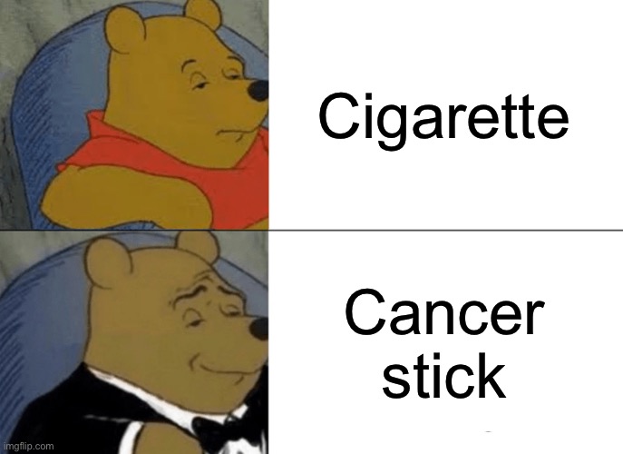 Tuxedo Winnie The Pooh | Cigarette; Cancer stick | image tagged in memes,tuxedo winnie the pooh | made w/ Imgflip meme maker