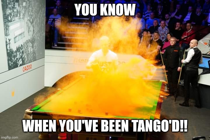 Orange Environmental-Twat | YOU KNOW; WHEN YOU'VE BEEN TANGO'D!! | image tagged in snooker orange twat | made w/ Imgflip meme maker