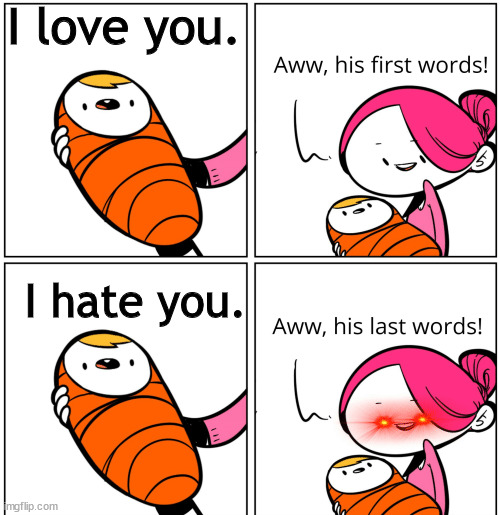 Aww, His Last Words | I love you. I hate you. | image tagged in aww his last words | made w/ Imgflip meme maker
