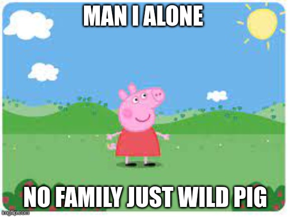 Pig | MAN I ALONE; NO FAMILY JUST WILD PIG | image tagged in funny memes | made w/ Imgflip meme maker