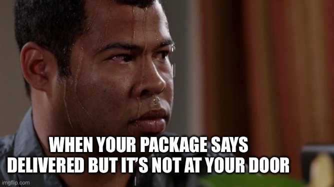 To often | WHEN YOUR PACKAGE SAYS DELIVERED BUT IT’S NOT AT YOUR DOOR | image tagged in sweating bullets | made w/ Imgflip meme maker