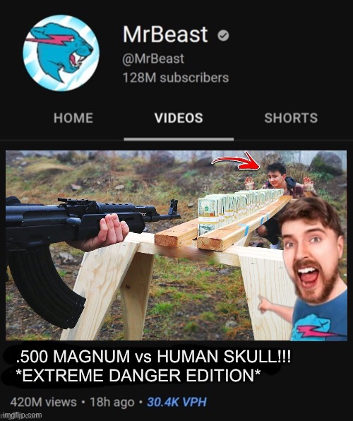 lmao | .500 MAGNUM vs HUMAN SKULL!!! 
*EXTREME DANGER EDITION* | image tagged in mrbeast thumbnail template | made w/ Imgflip meme maker