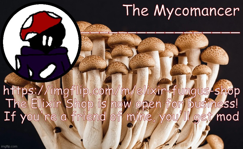 rtgwef | https://imgflip.com/m/elixir-fungus-shop
The Elixir Shop is now open for business!
If you're a friend of mine, you'll get mod | made w/ Imgflip meme maker
