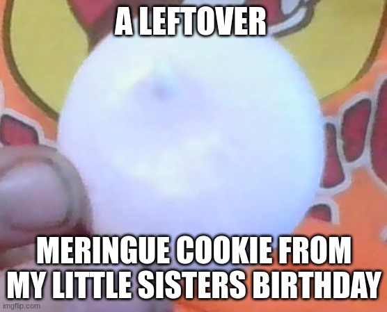 this was one of the worst ones... | A LEFTOVER; MERINGUE COOKIE FROM MY LITTLE SISTERS BIRTHDAY | made w/ Imgflip meme maker