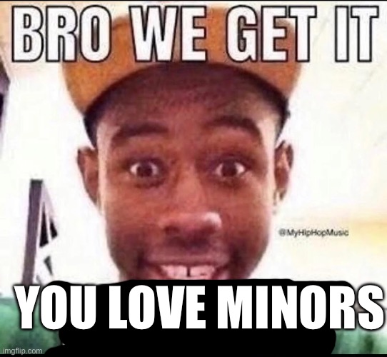 BRO WE GET IT YOU'RE GAY | YOU LOVE MINORS | image tagged in bro we get it you're gay | made w/ Imgflip meme maker