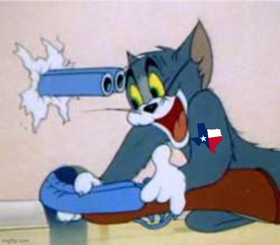 tom the cat shooting himself  | image tagged in tom the cat shooting himself,texas,gun violence,self-harm | made w/ Imgflip meme maker