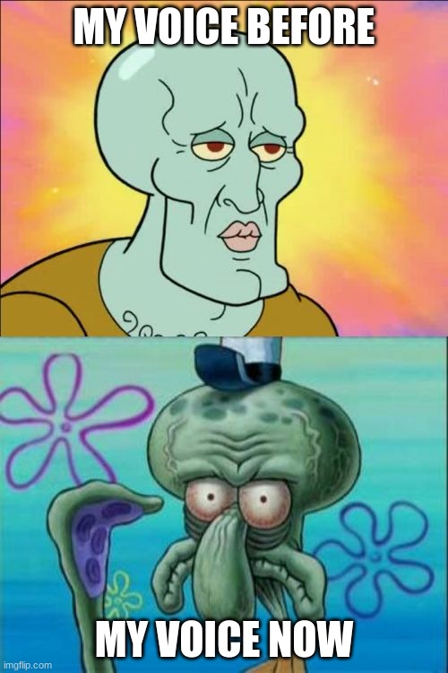 a | MY VOICE BEFORE; MY VOICE NOW | image tagged in memes,squidward | made w/ Imgflip meme maker