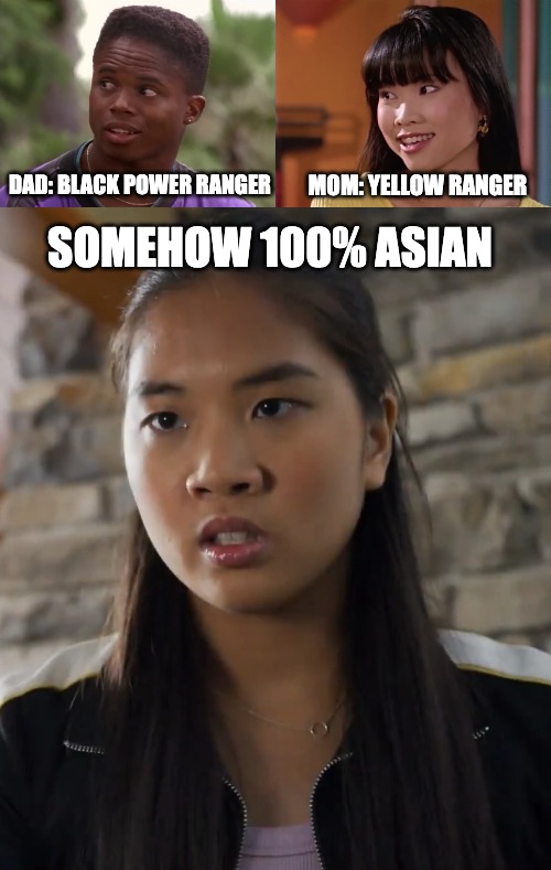 It's Morphin Time! | DAD: BLACK POWER RANGER; MOM: YELLOW RANGER; SOMEHOW 100% ASIAN | image tagged in power rangers,yellow ranger,black ranger,zordon | made w/ Imgflip meme maker