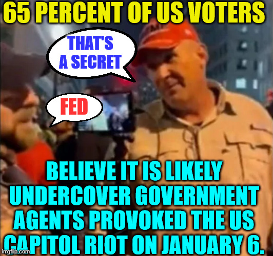 FedInsurrection... It's a secret... | 65 PERCENT OF US VOTERS; THAT'S A SECRET; FED; BELIEVE IT IS LIKELY UNDERCOVER GOVERNMENT AGENTS PROVOKED THE US CAPITOL RIOT ON JANUARY 6. | image tagged in fbi,secrets | made w/ Imgflip meme maker