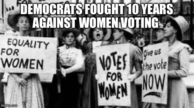Democrats against women voting | DEMOCRATS FOUGHT 10 YEARS
AGAINST WOMEN VOTING | image tagged in suffragettes,memes,funny,bad luck brian | made w/ Imgflip meme maker