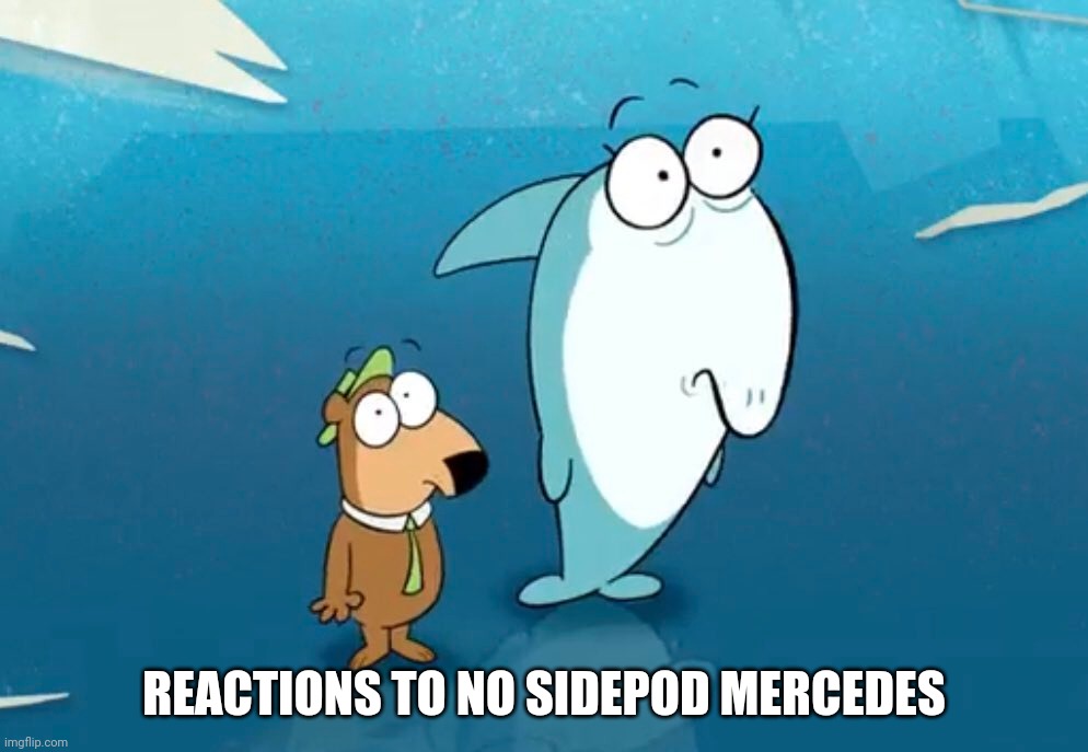REACTIONS TO NO SIDEPOD MERCEDES | image tagged in caption this,formula 1,mercedes | made w/ Imgflip meme maker