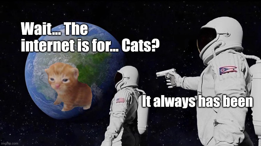 Always Has Been Meme | Wait... The internet is for... Cats? It always has been | image tagged in memes,always has been | made w/ Imgflip meme maker